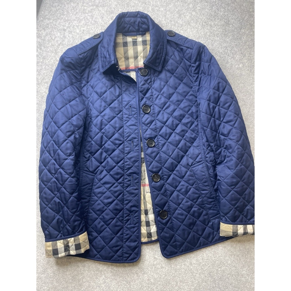 Burberry Navy Quilted Nova Check Lined Jacket Size XS